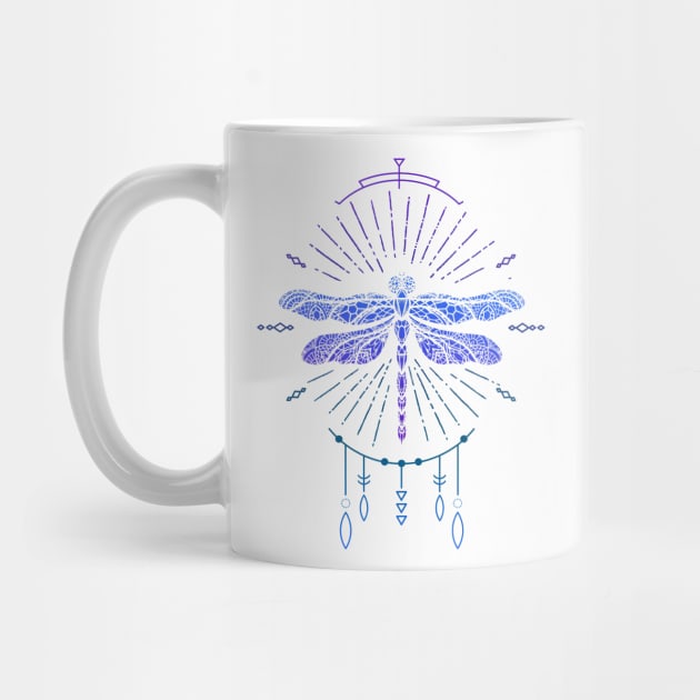 Geometric Blue Boho Dragonfly by Jitterfly